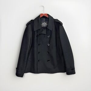 Express Men's Black Peacoat Jacket XL/TG Double Breasted Wool Blend Outwear‎ Y2K